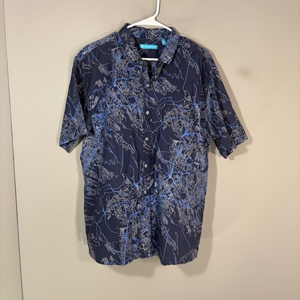 Tori Richard Shirt Mens XL Blue Hawaiian Map Short Sleeve Button Up Casual